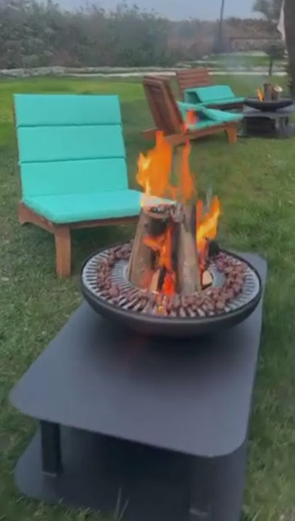 FUJI QUADRA Odunluklu Ateş Çukuru | Bahçe Şöminesi, Bahçe Masası, BBQ & Izgara Opsiyonel